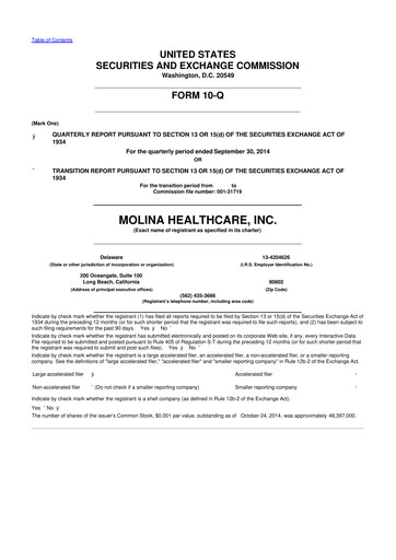 Thumbnail Molina Healthcare
 10-Q Quarterly Report FY2014 
