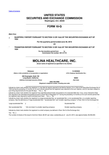 Thumbnail Molina Healthcare
 10-Q Quarterly Report FY2015 