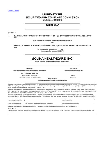 Thumbnail Molina Healthcare
 10-Q Quarterly Report FY2016 