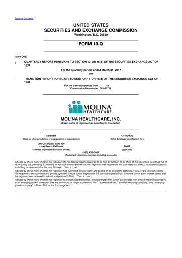 Thumbnail Molina Healthcare
 10-Q Quarterly Report FY2017 