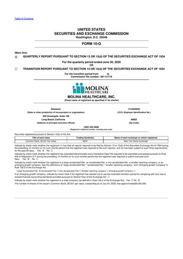 Thumbnail Molina Healthcare
 10-Q Quarterly Report FY2020 