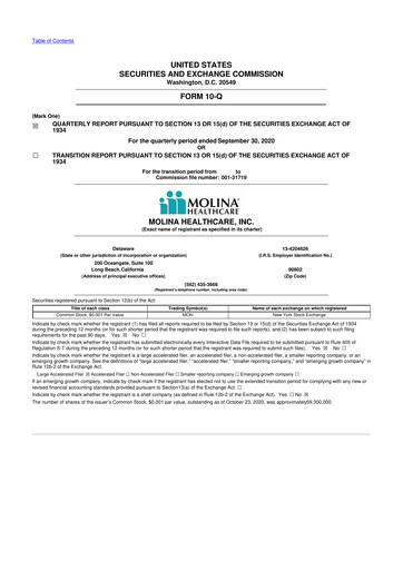 Thumbnail Molina Healthcare
 10-Q Quarterly Report FY2020 