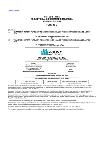 Thumbnail Molina Healthcare
 10-Q Quarterly Report FY2021 