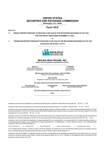 Thumbnail Molina Healthcare
 10-K Annual Report 2022