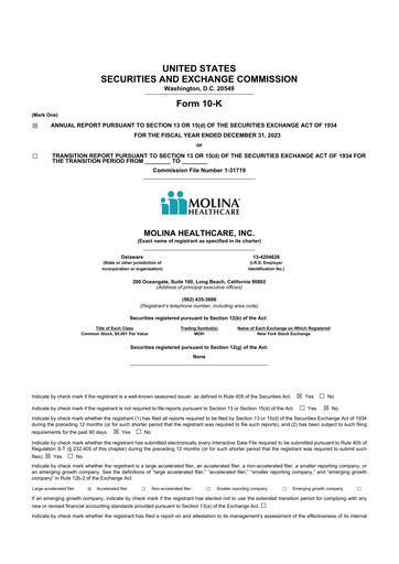 Thumbnail Molina Healthcare
 10-K Annual Report 2023