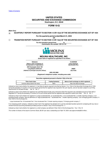 Thumbnail Molina Healthcare
 10-Q Quarterly Report FY2024 