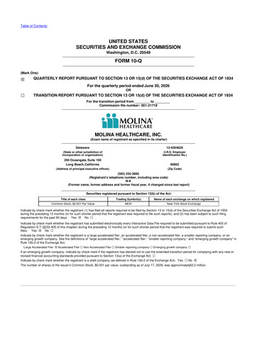 Thumbnail Molina Healthcare
 10-Q Quarterly Report FY2026 