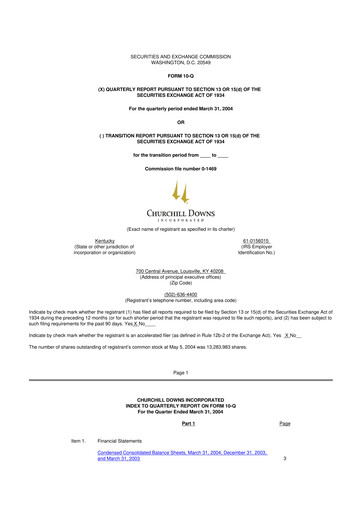 Thumbnail Churchill Downs 10-Q Quarterly Report FY 