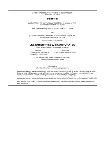 Thumbnail Lee Enterprises
 10-Q Quarterly Report FY 