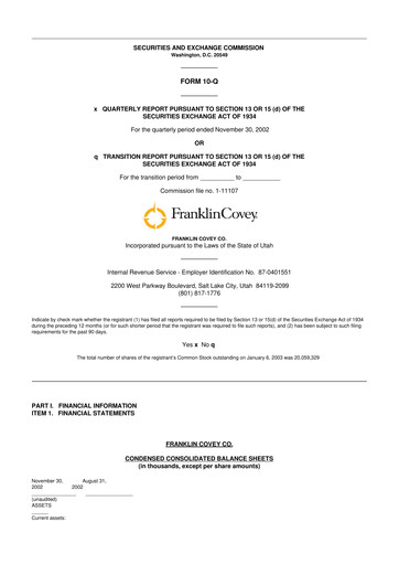 Thumbnail Franklin Covey 10-Q Quarterly Report FY 