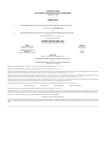 Thumbnail Asure Software
 10-K Annual Report 2011