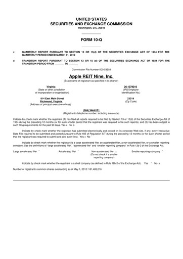 Vorschaubild Apple Hospitality REIT
 10-Q Quartalsbericht 2012 