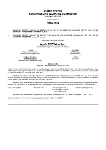 Vorschaubild Apple Hospitality REIT
 10-Q Quartalsbericht 2012 