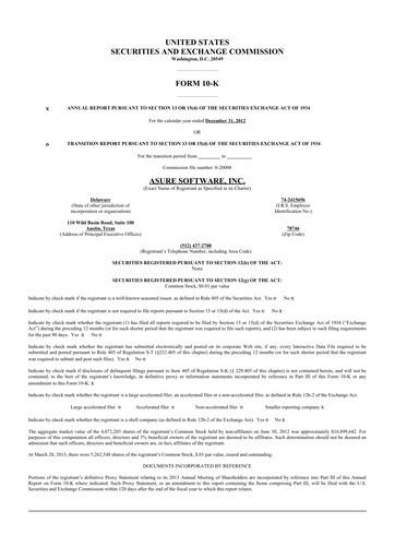 Thumbnail Asure Software
 10-K Annual Report 2012