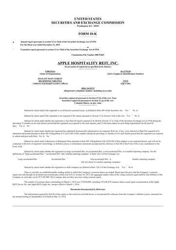 Thumbnail Apple Hospitality REIT
 10-K Annual Report 2013