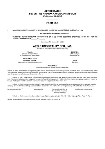 Vorschaubild Apple Hospitality REIT
 10-Q Quartalsbericht 2014 