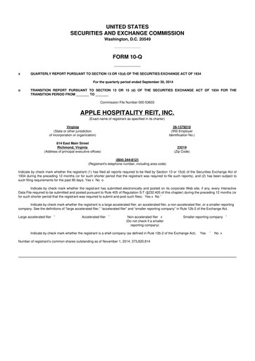Vorschaubild Apple Hospitality REIT
 10-Q Quartalsbericht 2014 
