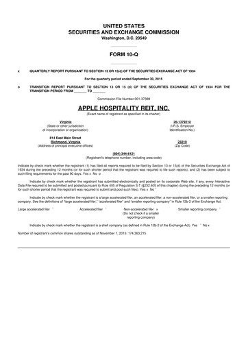 Vorschaubild Apple Hospitality REIT
 10-Q Quartalsbericht 2015 