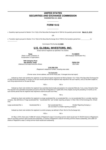 Thumbnail U.S. Global Investors 10-Q Quarterly Report FY2016 