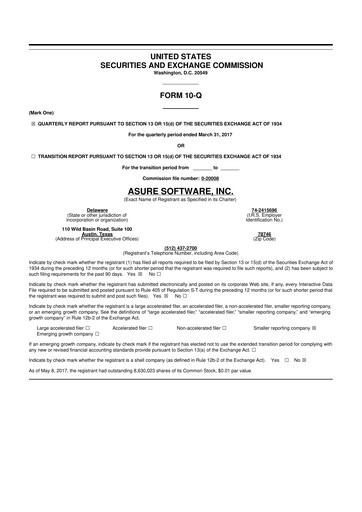 Thumbnail Asure Software
 10-Q Quarterly Report FY 