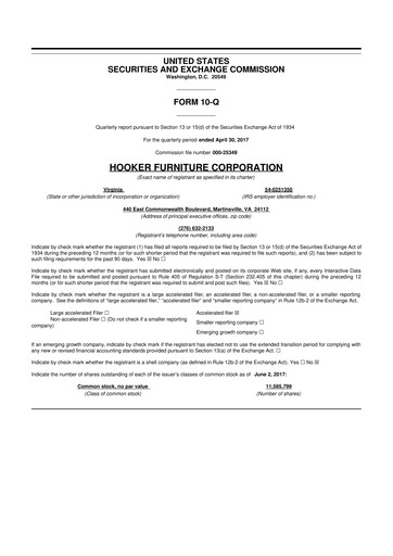Thumbnail Hooker Furnishings 10-Q Quarterly Report FY2018 