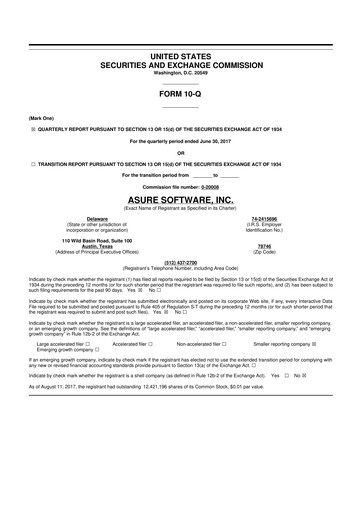 Thumbnail Asure Software
 10-Q Quarterly Report FY 