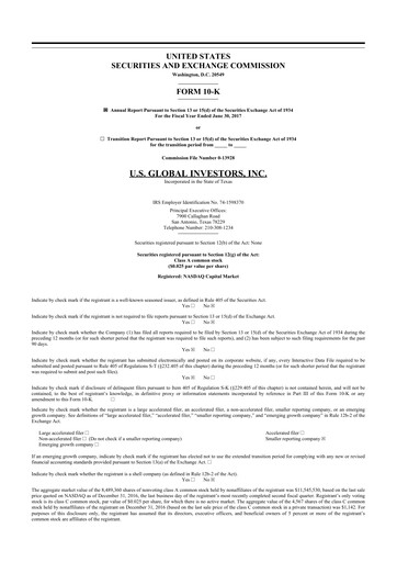 Thumbnail U.S. Global Investors 10-K Annual Report 2017