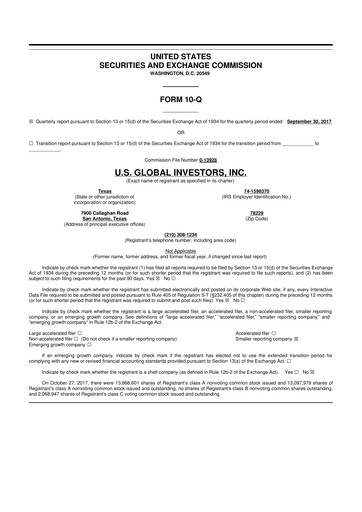 Thumbnail U.S. Global Investors 10-Q Quarterly Report FY2018 