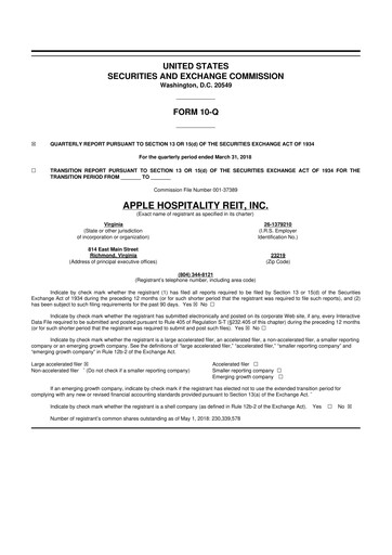 Vorschaubild Apple Hospitality REIT
 10-Q Quartalsbericht 2018 