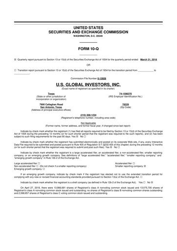 Thumbnail U.S. Global Investors 10-Q Quarterly Report FY2018 