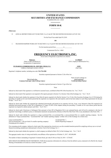 Thumbnail Frequency Electronics 10-K Annual Report 2018