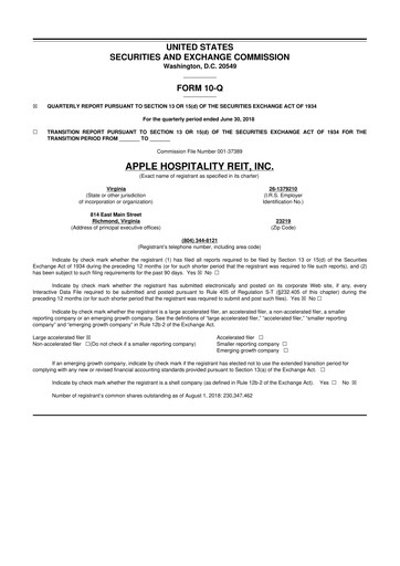 Vorschaubild Apple Hospitality REIT
 10-Q Quartalsbericht 2018 