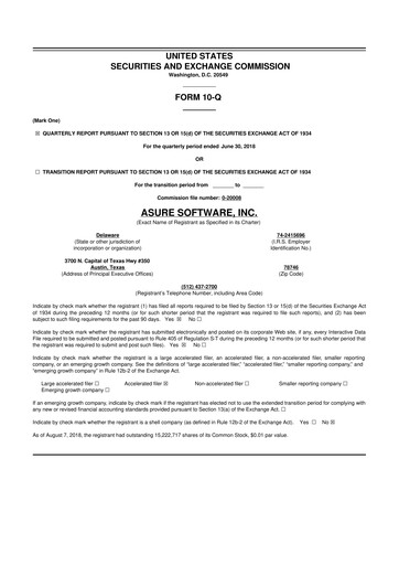 Thumbnail Asure Software
 10-Q Quarterly Report FY 
