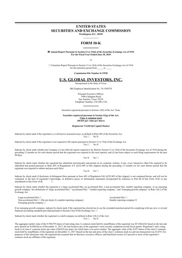 Thumbnail U.S. Global Investors 10-K Annual Report 2018