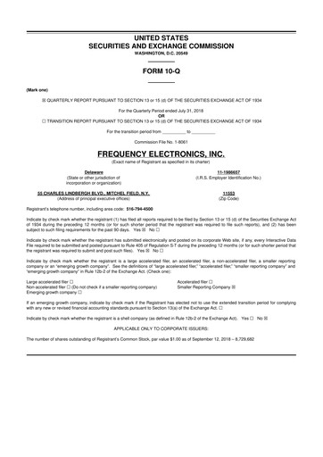 Thumbnail Frequency Electronics 10-Q Quarterly Report FY2019 