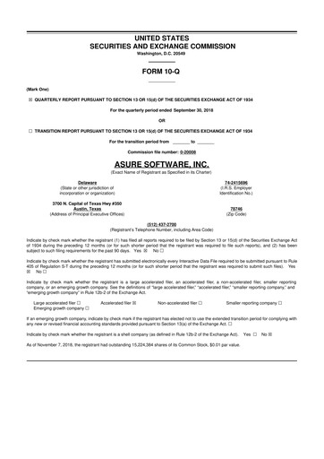 Thumbnail Asure Software
 10-Q Quarterly Report FY 