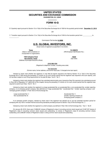 Thumbnail U.S. Global Investors 10-Q Quarterly Report FY2019 