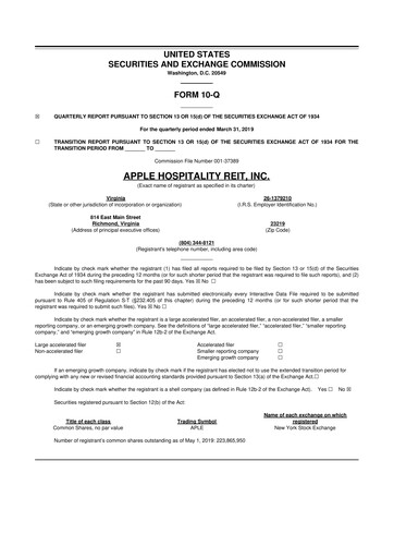 Vorschaubild Apple Hospitality REIT
 10-Q Quartalsbericht 2019 