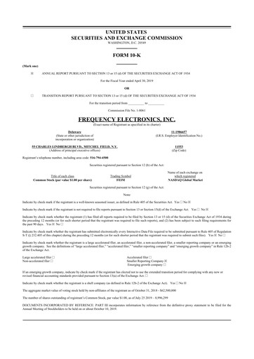 Thumbnail Frequency Electronics 10-K Annual Report 2019