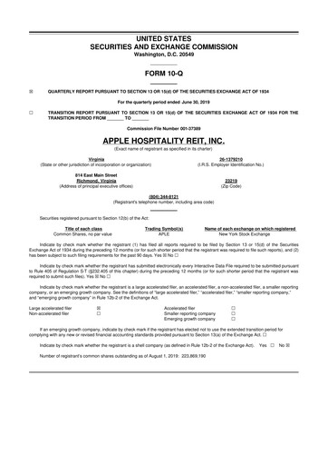 Vorschaubild Apple Hospitality REIT
 10-Q Quartalsbericht 2019 