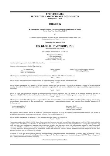 Thumbnail U.S. Global Investors 10-K Annual Report 2019