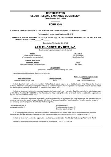 Vorschaubild Apple Hospitality REIT
 10-Q Quartalsbericht 2019 