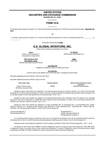Thumbnail U.S. Global Investors 10-Q Quarterly Report FY2020 