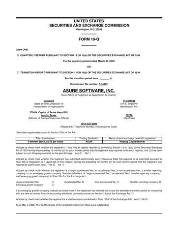 Thumbnail Asure Software
 10-Q Quarterly Report FY 