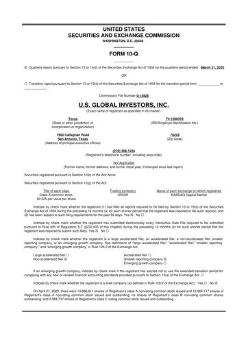 Thumbnail U.S. Global Investors 10-Q Quarterly Report FY2020 