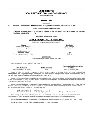 Vorschaubild Apple Hospitality REIT
 10-Q Quartalsbericht 2020 