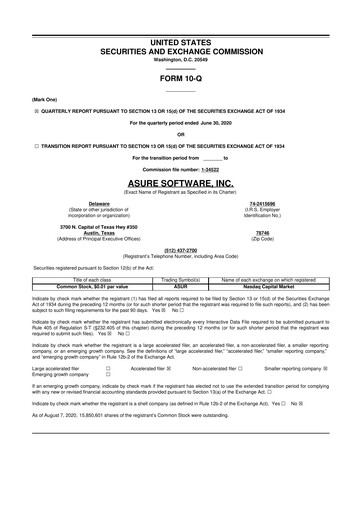 Thumbnail Asure Software
 10-Q Quarterly Report FY 