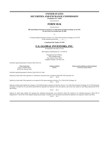 Thumbnail U.S. Global Investors 10-K Annual Report 2020