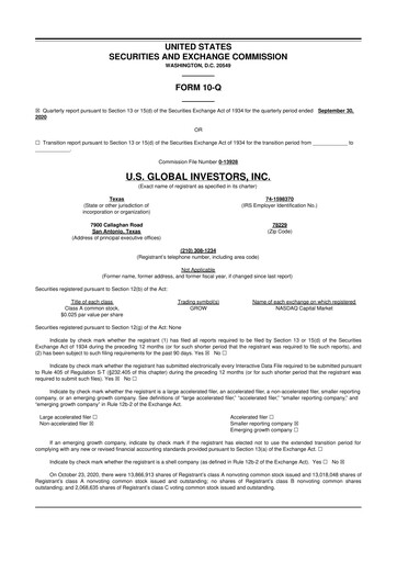 Thumbnail U.S. Global Investors 10-Q Quarterly Report FY2021 