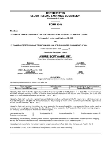 Thumbnail Asure Software
 10-Q Quarterly Report FY 